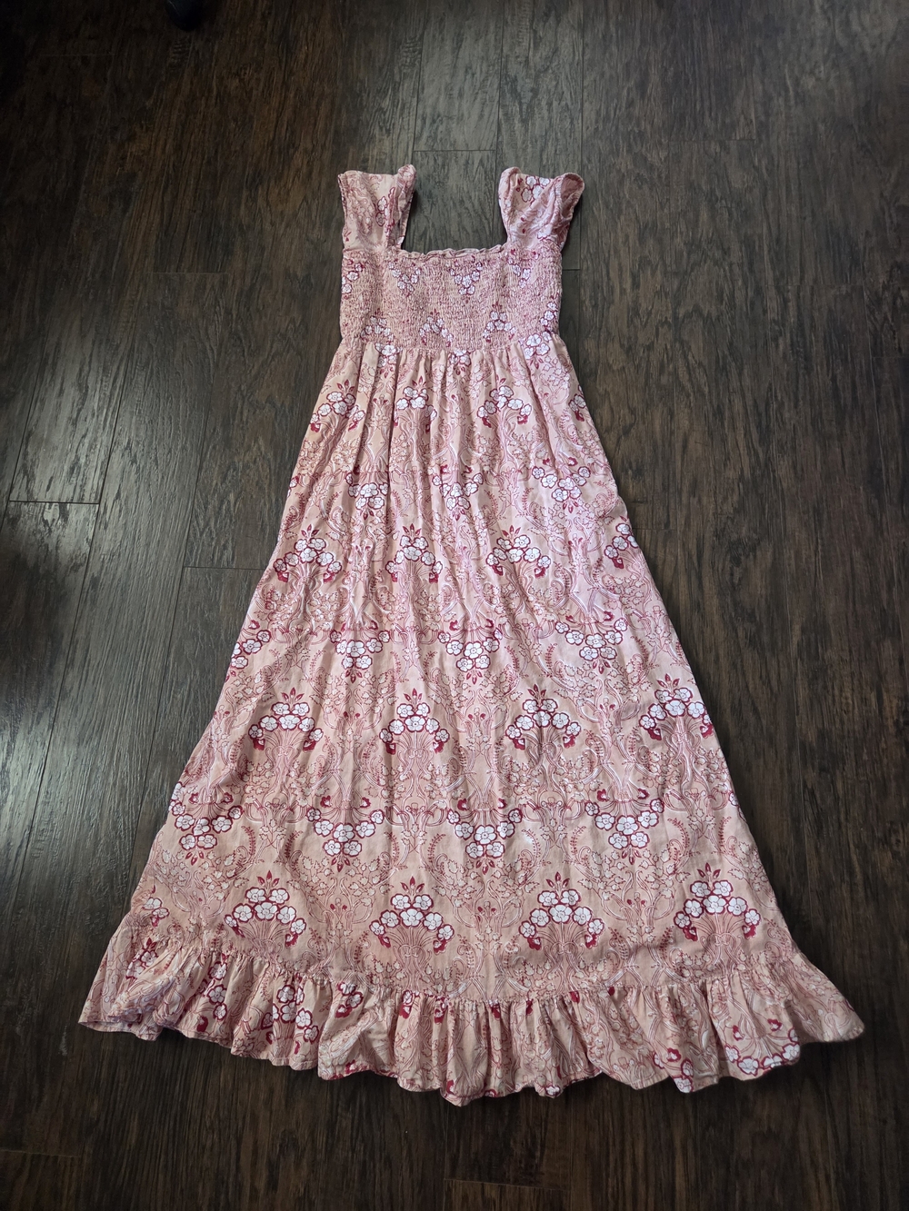Madison Mathews Pink Floral Maxi Dress with Ruffle Hem